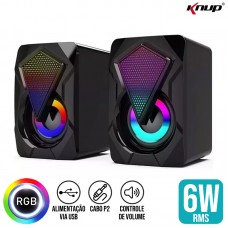 Caixa de Som 6W Gamer RGB KP-RO800 Knup - Preta